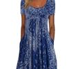 Europäisches & Amerikanisches Sommer Retro Print Mittelhoher Taillenlanger Kleid - Kurzarm, Rundhalsausschnitt, Bequemer Lässiger Stil Pullover