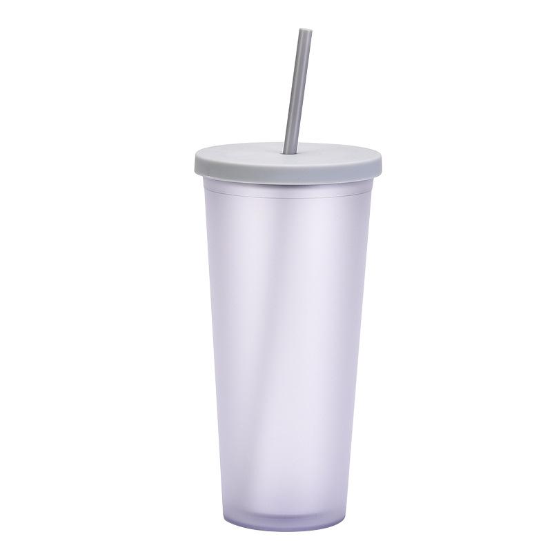 Double-Layer Plastic Straw Cup, Matte Cup, Outdoor Sports Water Cup