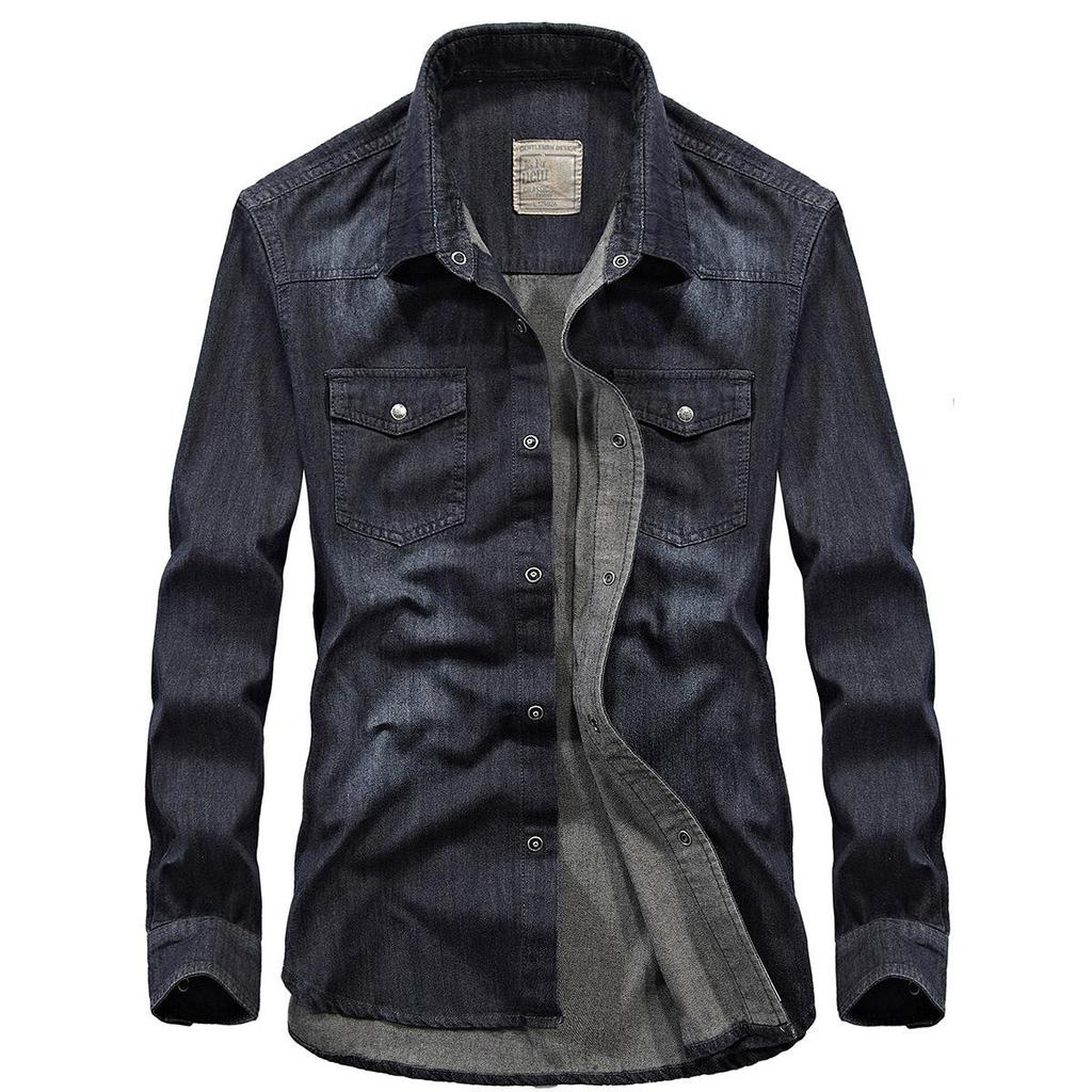 Spring and Autumn Denim Shirts, Men's Pure Cotton Casual Long Sleeved Shirts, Loose Fitting Men's Top
