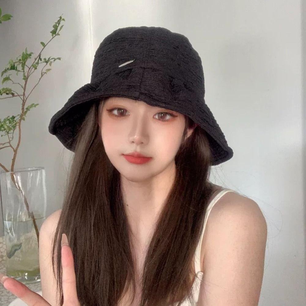 Solid Color Panama Hat Wide Brim Visor Hat Foldable Fishermen Cap  Women