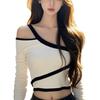 2024 Slim Fit Hollow Out Off-Shoulder Long-Sleeve T-Shirt for Early Autumn Fashion