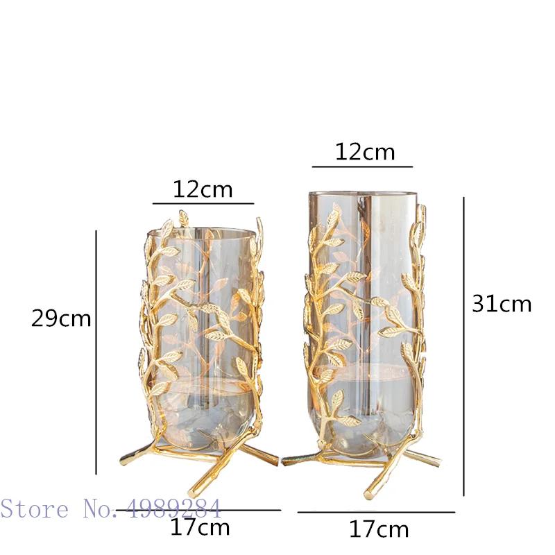 Glass Metal Vase Hollow Gold Metal Frame Branches Rattan Transparent Flower Vase Flower Arrangement Hydroponics Home Decoration