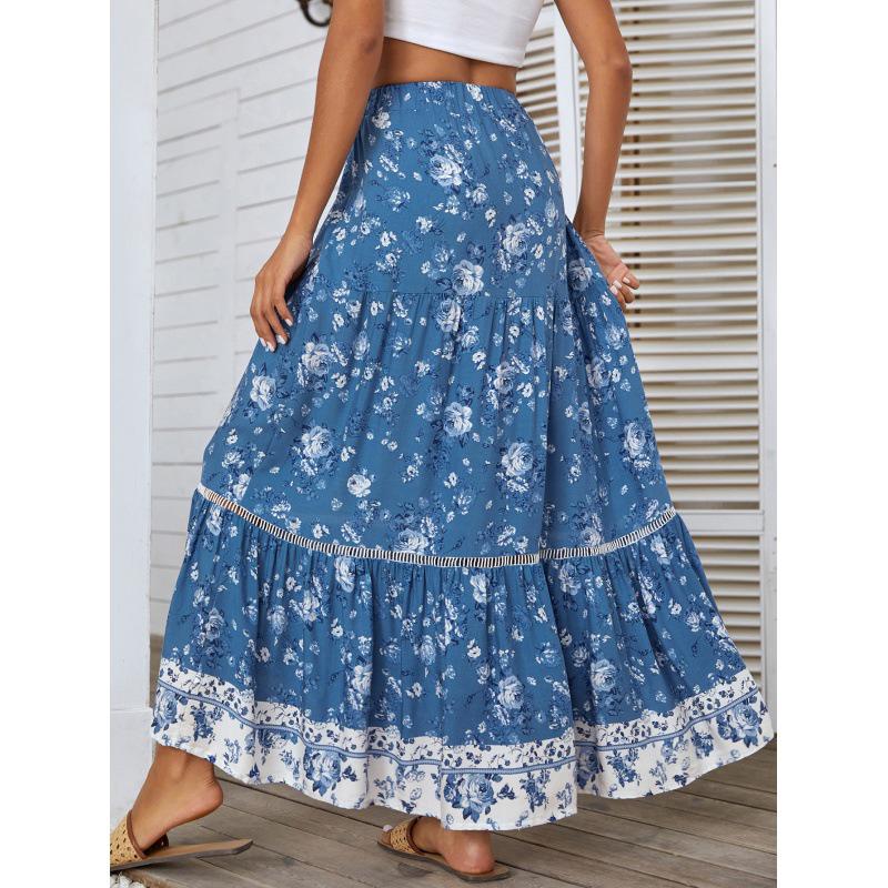 

Bohemian Cotton Ruffle Dress with Lace Patchwork Hem Small синій