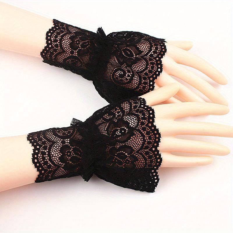 Mode Gothic Fingerlose Handschuhärmel Damen Spitze Kurze Armstulpen Handgelenksmanschetten Armbänder Einfarbig Schwarz Weiß Handschuhe