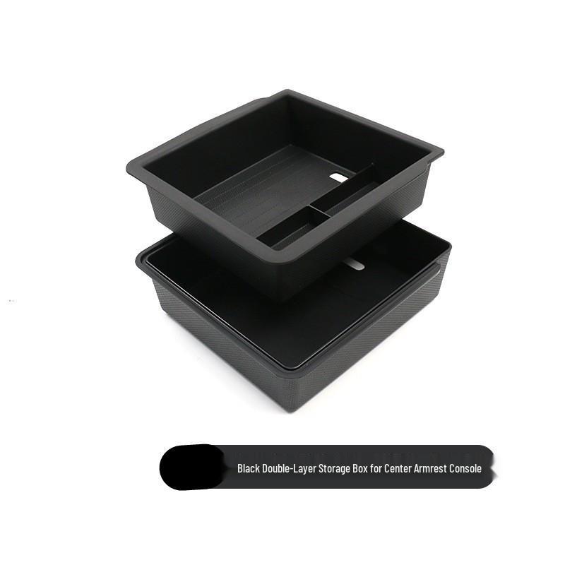 Double-Layer Storage Box & Glasses Holder for Tesla Refreshed Model Y/M3/YL Center Console