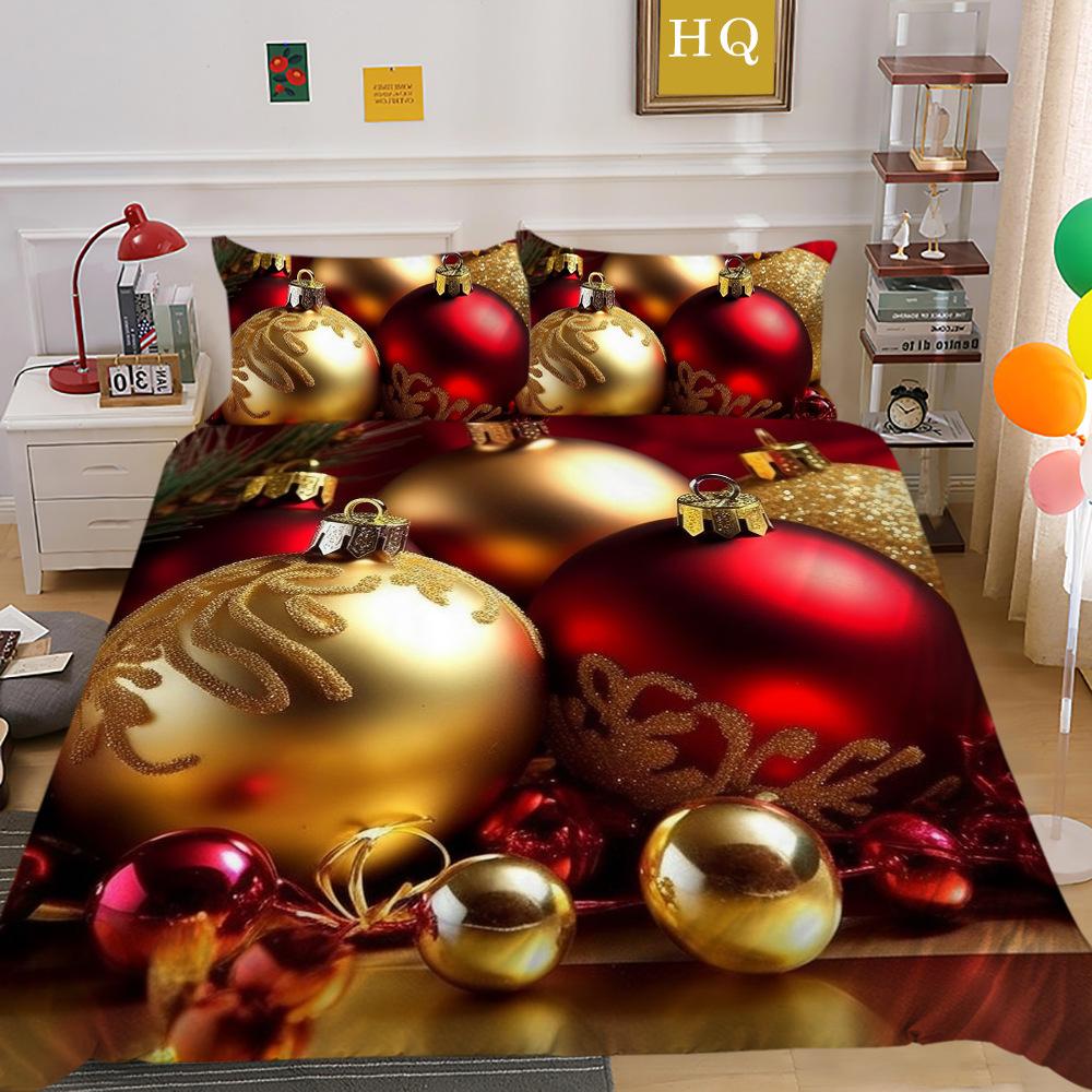 Świąteczny Nadruk Cyfrowy Druk 3D Poliestrowa Poszewka na Poduszkę Poszwa na Kołdrę Dostępny Zestaw Dwu- lub Trzyczęściowy