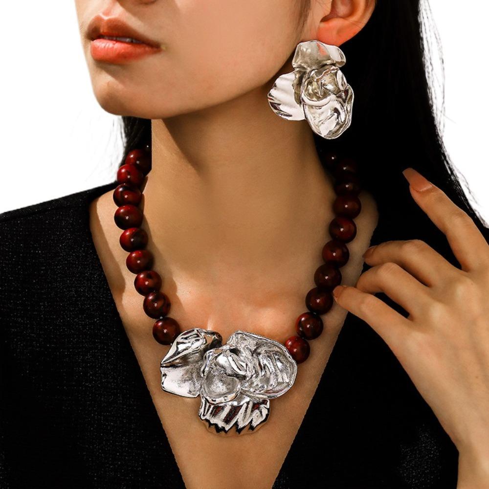 Multilayer Flower Beaded Pendant Baroque Fashion Jewelry Sets Tassels Necklaces Earrings  Bridal