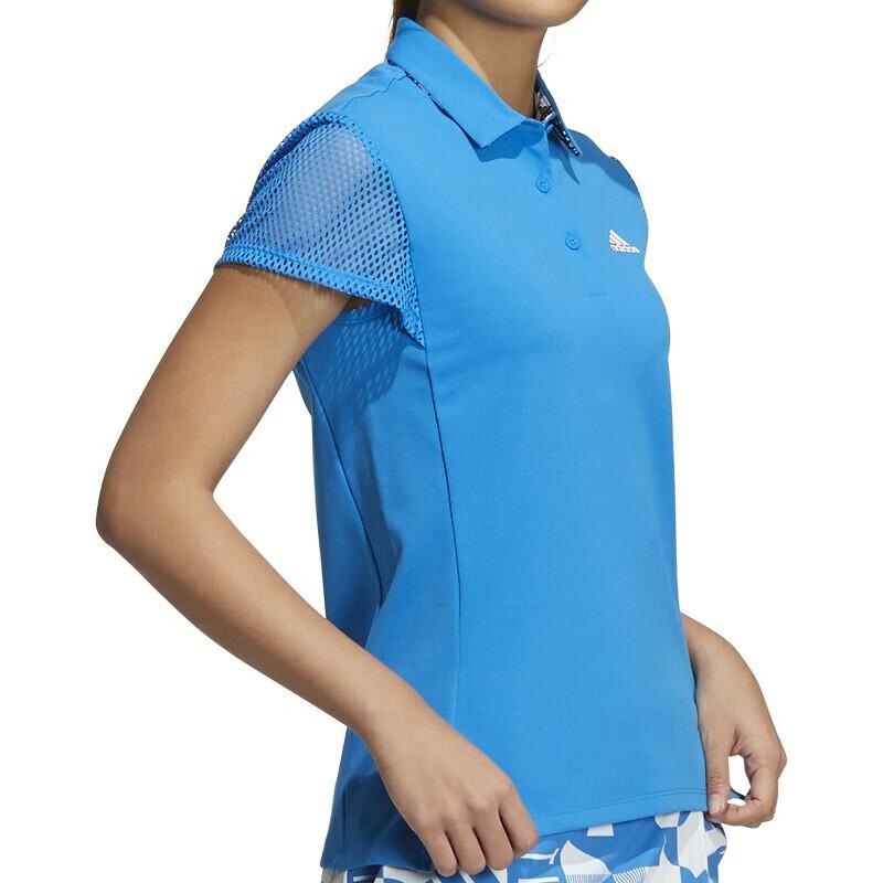 Adidas Solid Color Square Neck Button Short Sleeve Polo Shirt Women tops Bright-Blue HA0226