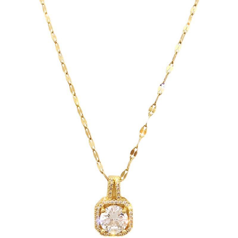 Exquisite Women's Micro-Paved Square Necklace - Shiny Korean Style Clavicle Chain