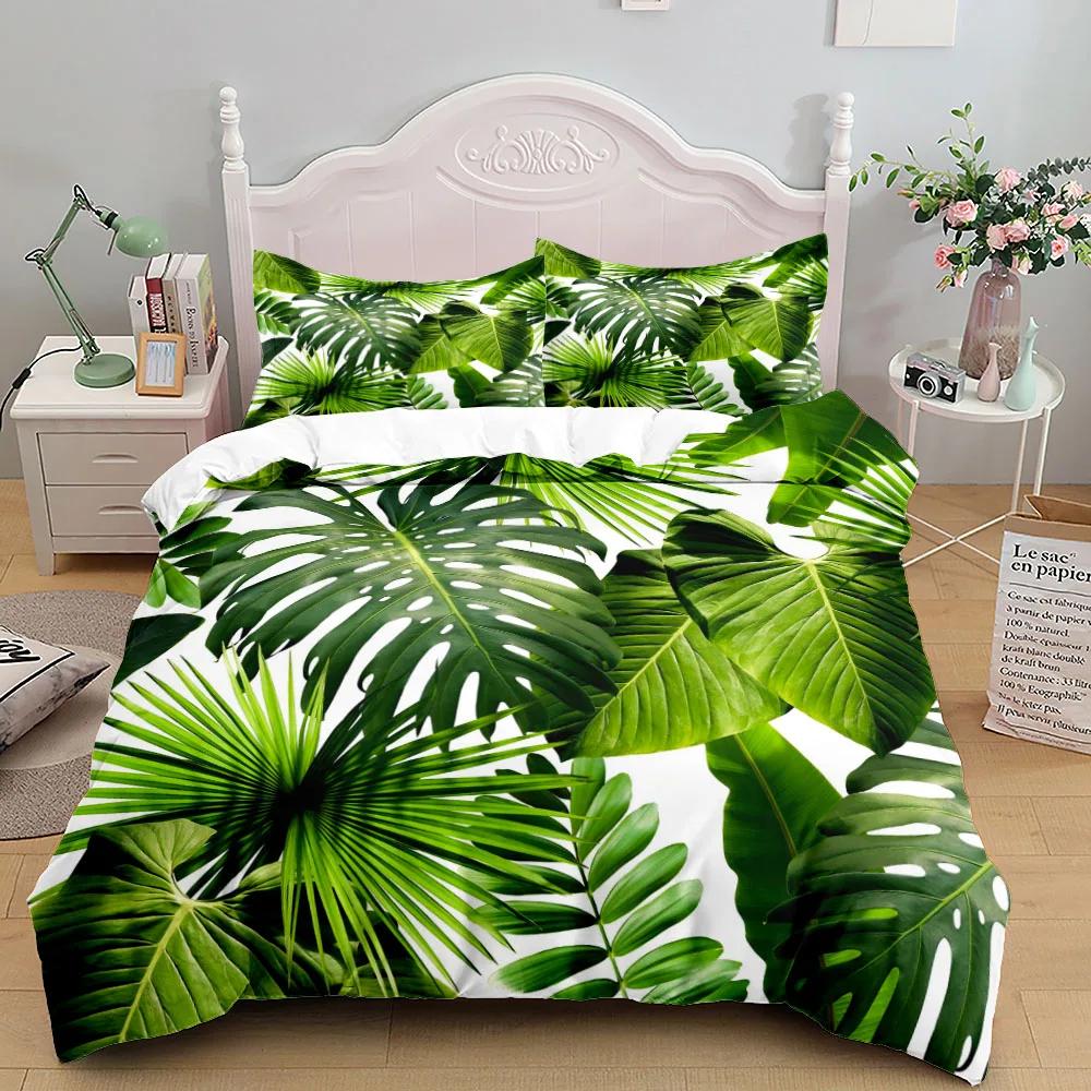 Comforter Tropical Palmtree Leaves Bedding Set King Queen Double Full Twin Single Size Pillow Case Set