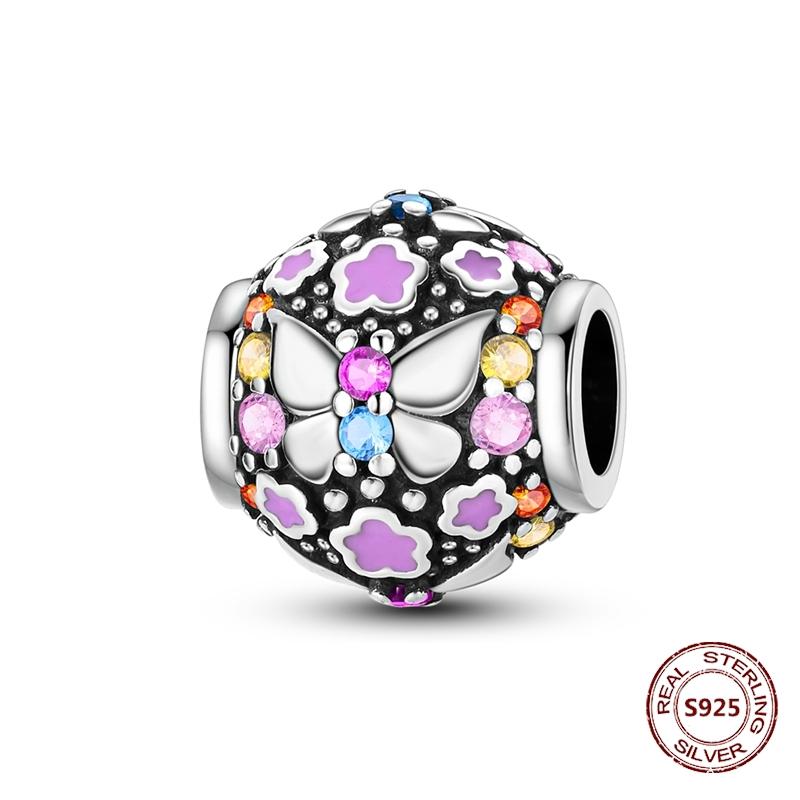 Butterfly Charm copper Authentic Pink Blue Zircon Fly Butterflies Safety Chain Clip Charm Bead Charms Compatible With Bracelets Do It Yourself Jewelle