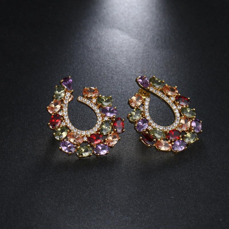 Colorful Cubic Zirconia Long Drop Earrings, Luxury Geometric Crystal Earrings, Elegant Evening Party Jewelry Gift