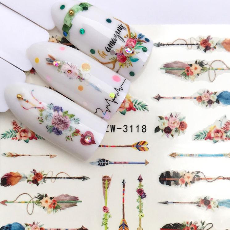 1 Sheet Flower Series Nail Art Water Transfer Sticker Full Wraps Deer Lavender Tattoo Flamingo Nail Tips DIY Decals Decoration