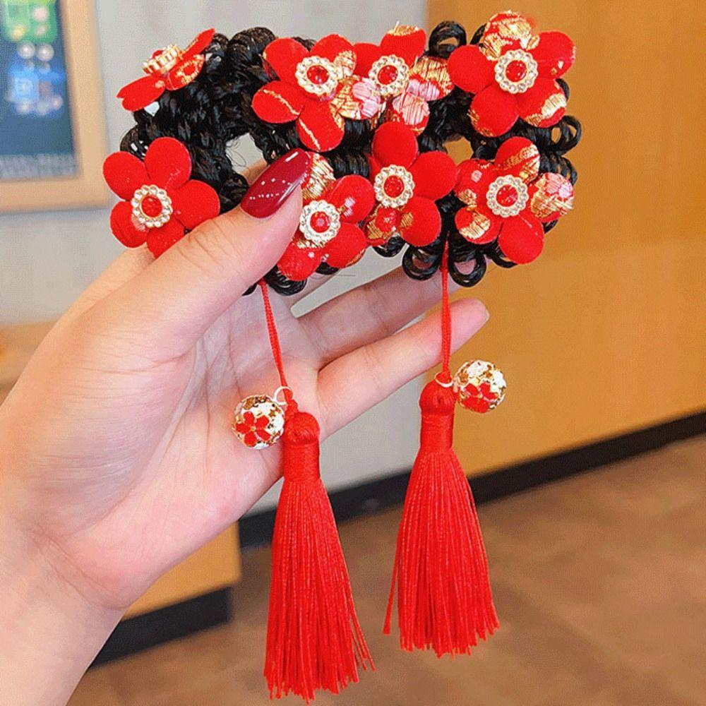 Střapec děti Hanfu vlasový prsten květina Starověký styl Scrunchines Čínský Nový rok Pokrývky hlavy dívky