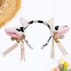 Women Hairband Milk Cow Ear Headband with Bowknot Ribbon Bell Decor Bendable Handmade Lightweight Headgear Costume Accessory
