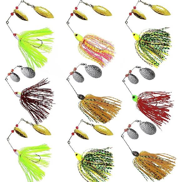 Spinner Baits Fishing Lures Kit, Hard Metal Buzz Bait Jigs Colorado Willow Leaf Spinnerbait Blades Swimbaits Fishing Tackle Spinner Bait for Bass