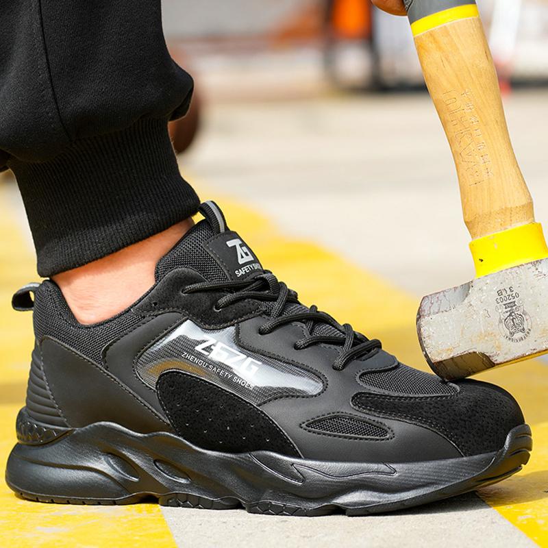 New Black Work Safety Shoes Anti-smash Anti puncture Work Sneakers Steel toe shoes Lightweight comfort Protection Shoes Security
