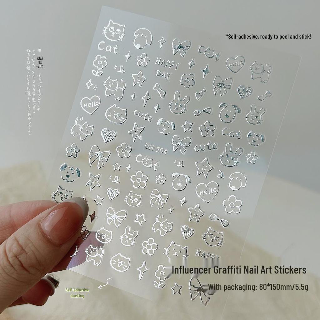 Trendy Graffiti Animal Nail Stickers - Thin & Durable Adhesive Bows