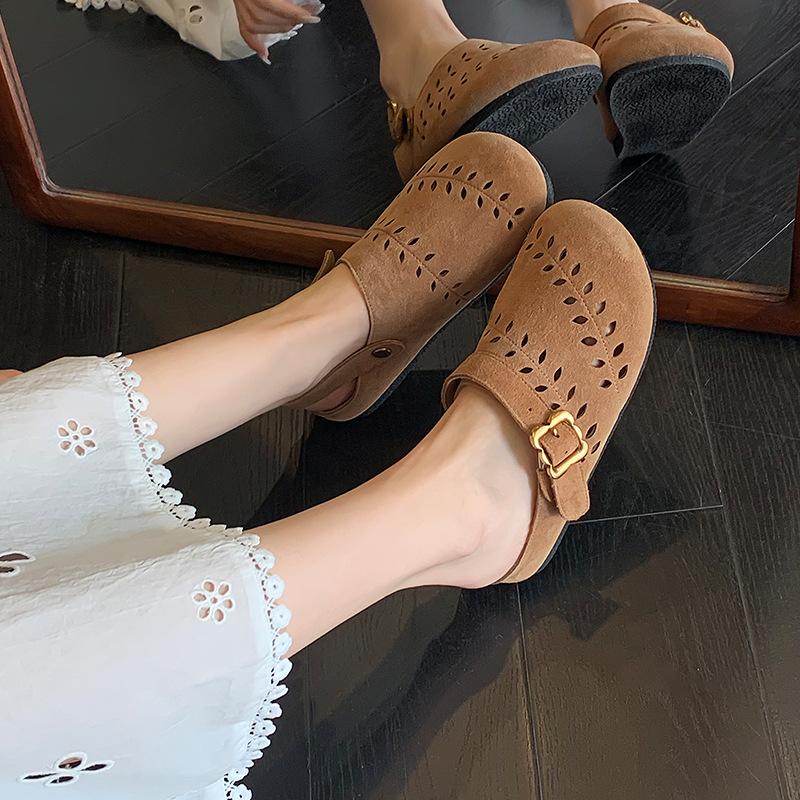 

Hollow and breathable bag head dragging women outside wearing new models, one pedal and two slippers 40 малиновый