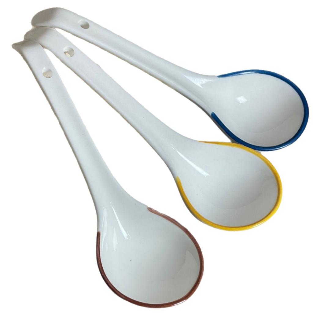Japanese Simple Style Spoon Tableware Ceramic Chinese Underglaze Color Bone China Soup Spoon Restaurant Household Convenient Spoon