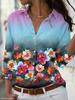 Manufacturer 1116 New Fashion Small Flower Printing Lapel Long Sleeve Shirt Women