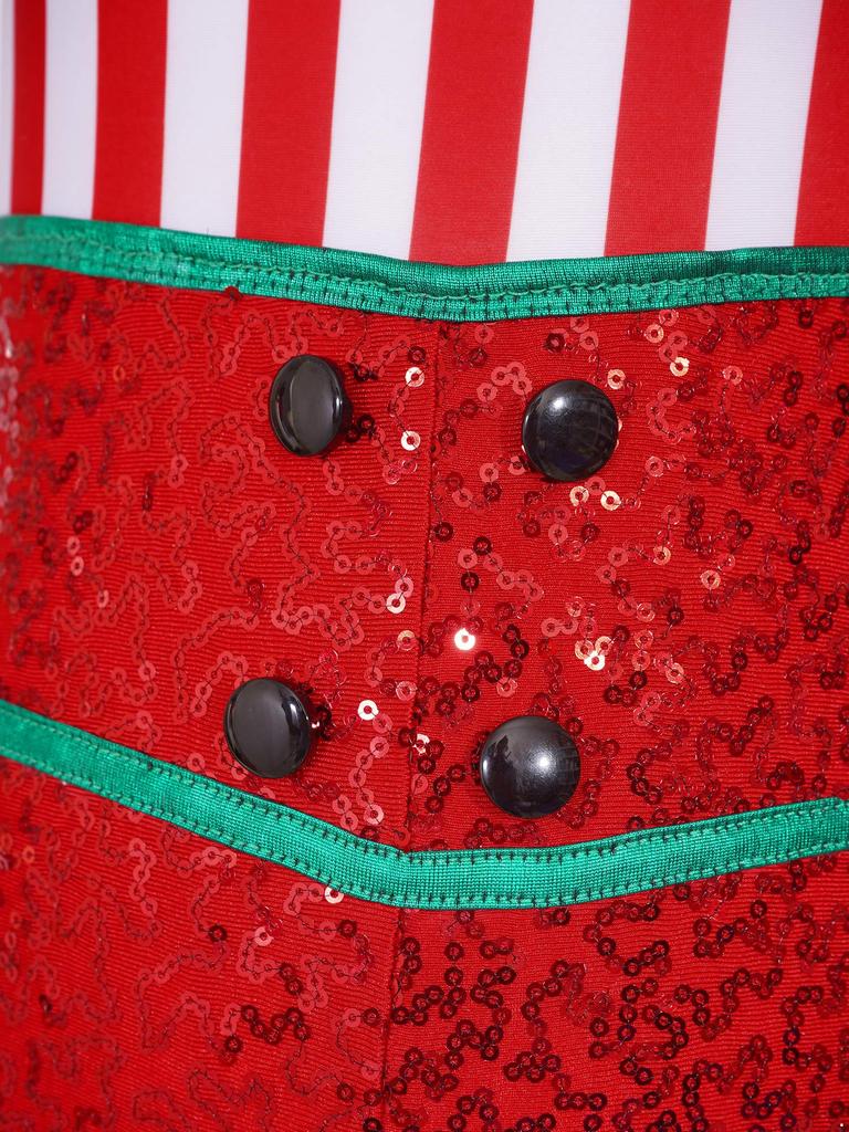 Girls Candy Cane Costume Sleeveless Striped Sequins Bowknot Unitard Christmas Dance Performance Outfit