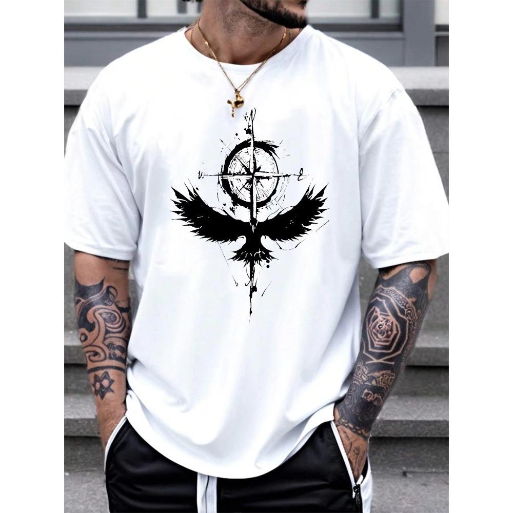 Men's Summer Cotton Fashionable Casual Loose Personalized Pattern Printed Sports Round Neck T-shirt Top