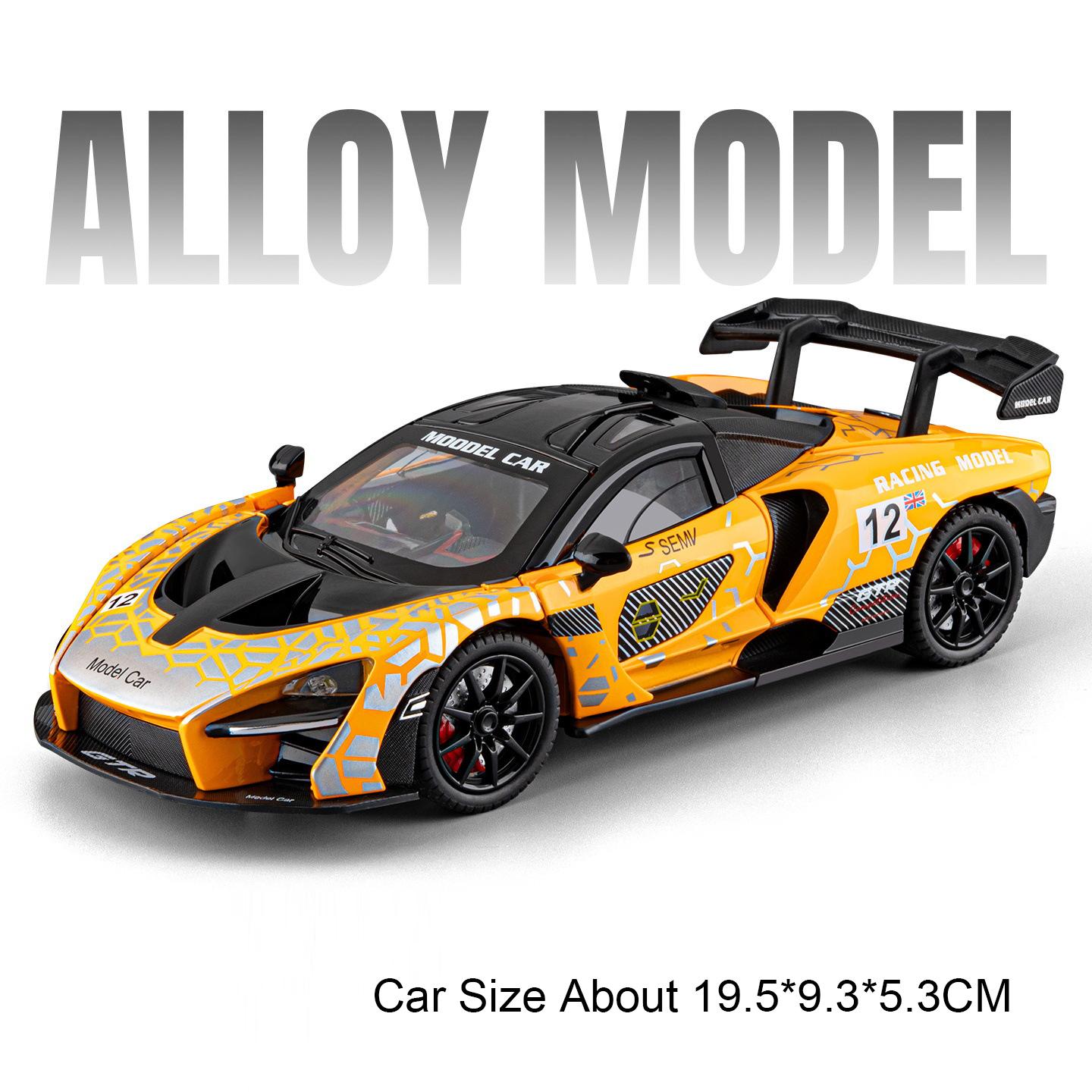1:24 Senna P1 Spielzeug Sportwagen Diecast Legierung Miniaturmodelle Vorderradlenkung Hinterrad Rückstellkraft Fahrzeuge Weihnachtsgeschenke