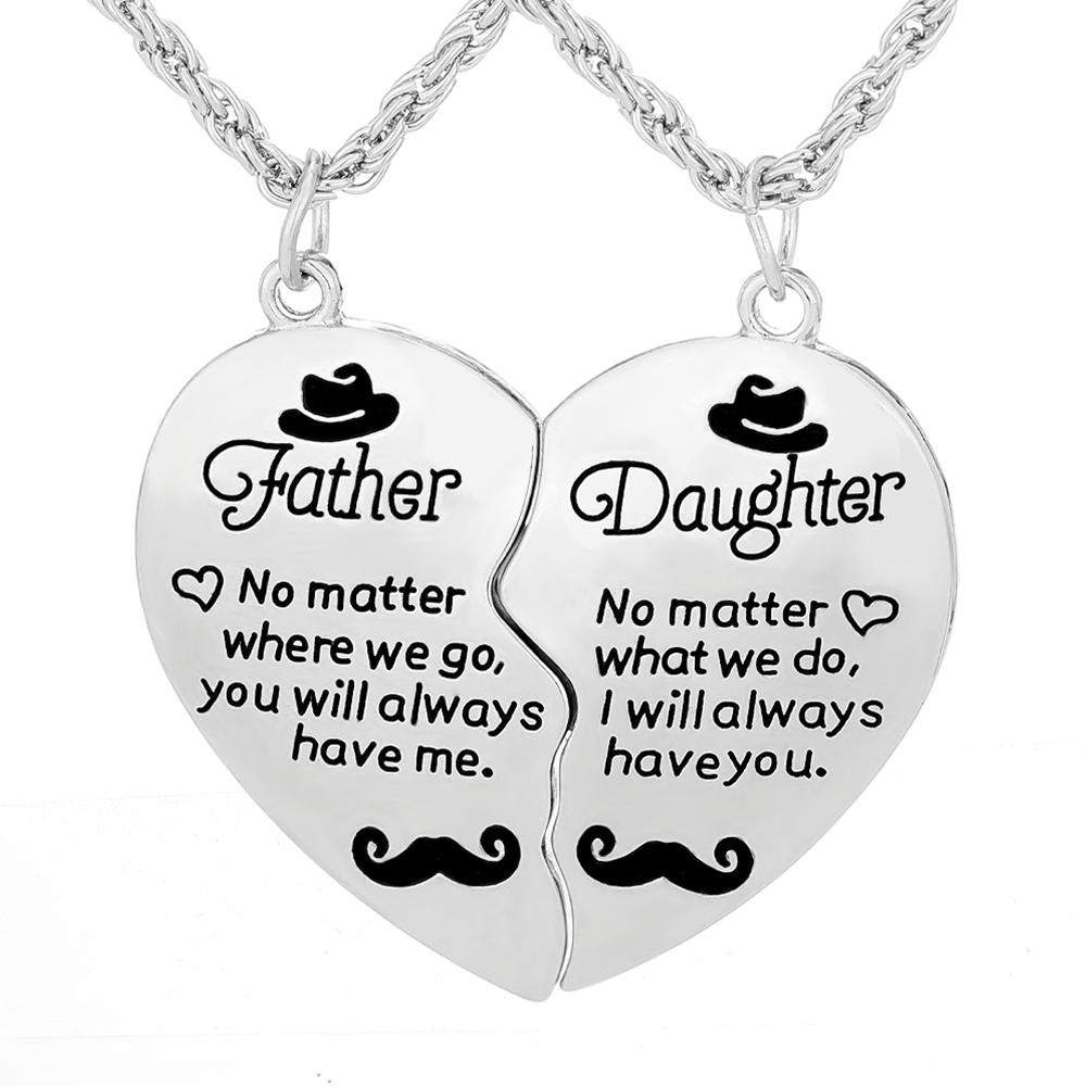 

2Pcs/Set Father And Son Daughter Heart Puzzle Necklace 60cm Rope Chain No Matter What We Do,I Will Always Haved You Pendant 60cm