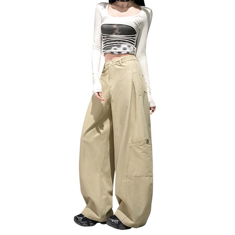2026 Spring Women's High-Waisted Slimming Cargo Trousers - Loose Wide-Leg Style