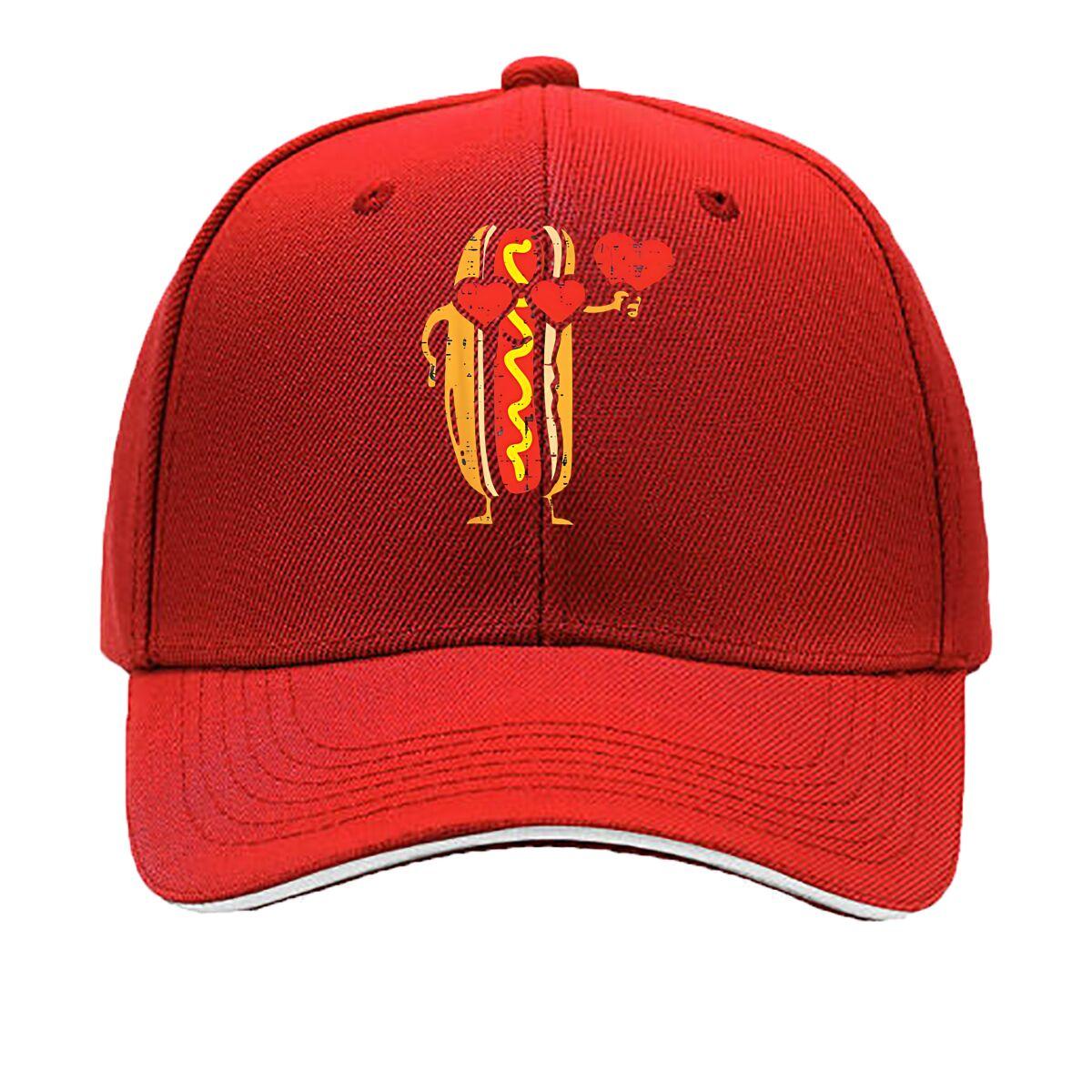 Distressed Hot Dog Heart Glasses Valentine Hip Hop hat Fashion Outdoor Sports Sandwich Baseball Cap One Size