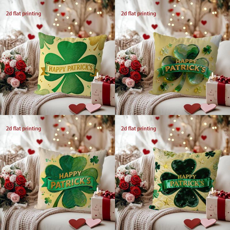 Happy Patrick's Day Shamrock-Printed Decorative Pillow Pattern Cushion Cover Suitable for Sofa Bedroom Car Pillow Cover