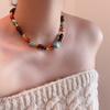 Women 14K Real Gold Plated Copper Strand Choker Bohemian Two Tone Irregular Natural Stone Beaded Necklace Fashion Jewelry