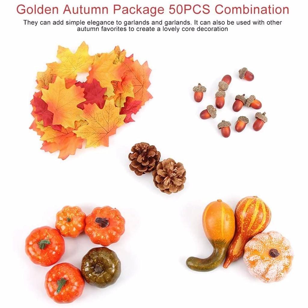 50Pcs Artificial Pumpkins Autumn decoration set, Halloween Mini Fake Pumpkins