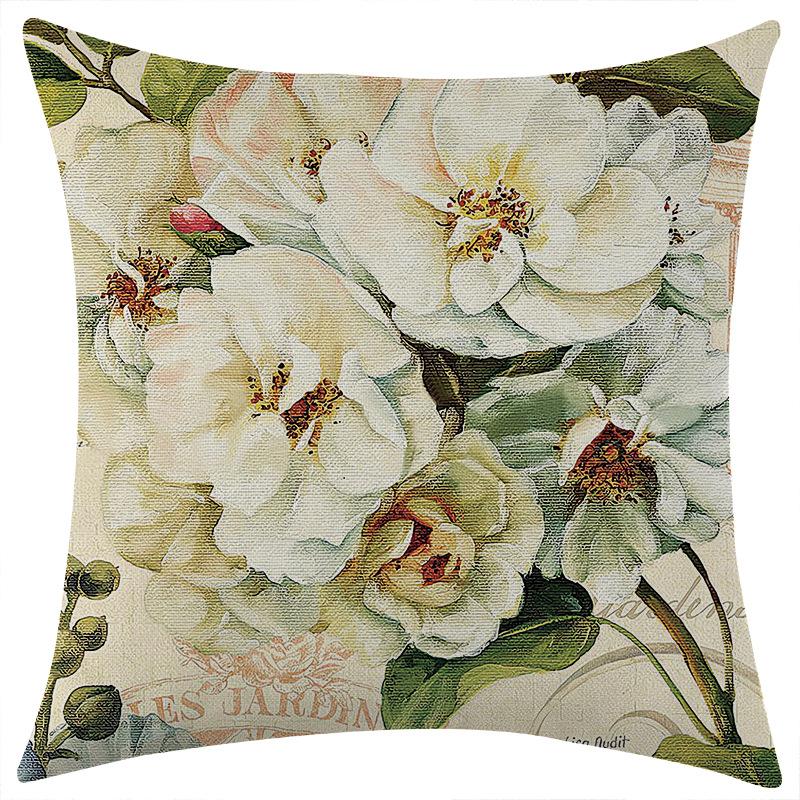 New Retro Flower Series Linen Pillowcase Jit Car Sofa Lumbar Pillow Cushion
