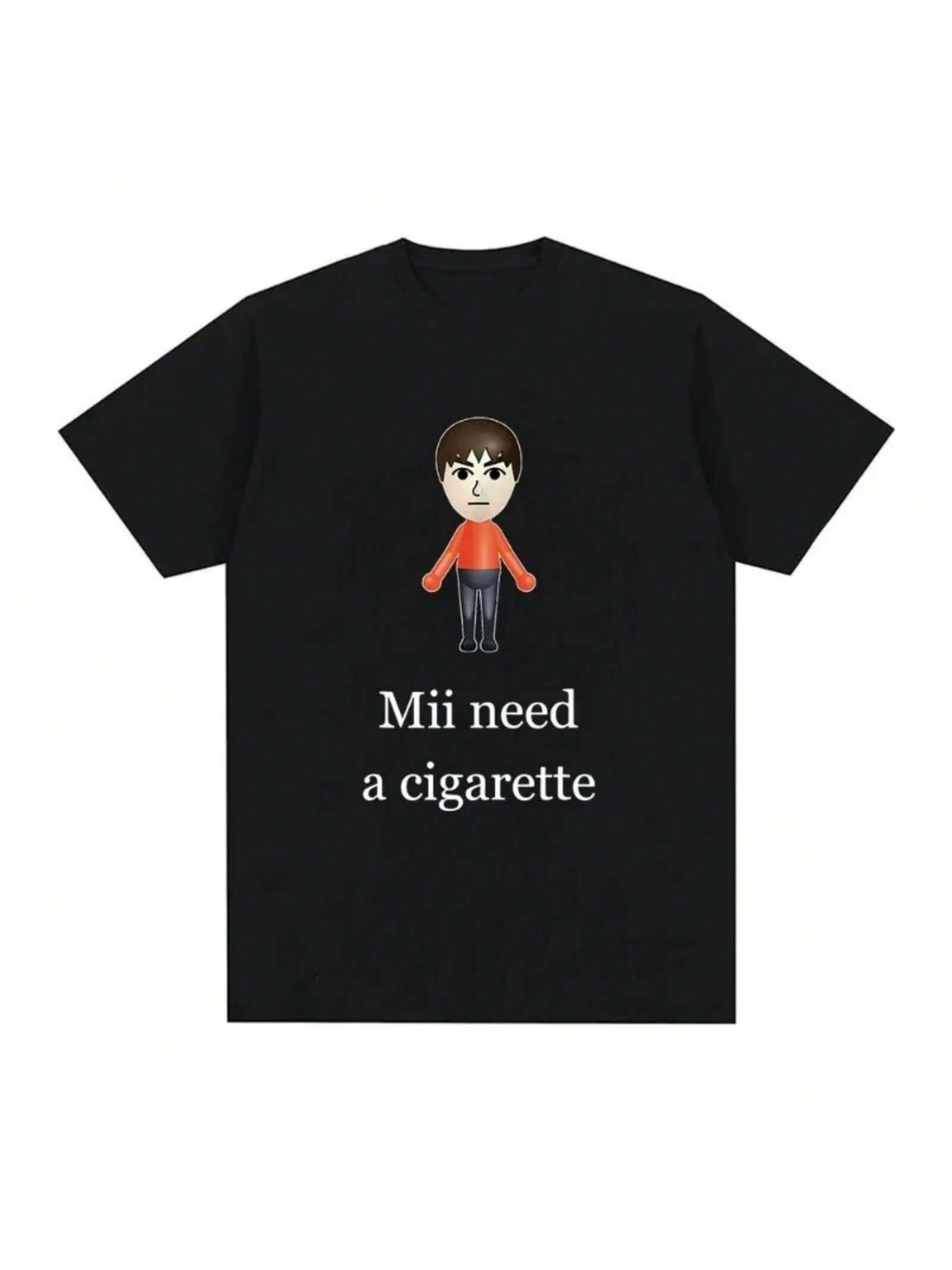Funny Mii Need A Cigarette T-Shirt Fashion Short Sleeve T-Shirts Barbershop Quartet Day Graphic Tee Shirt Oversized Unisex S разноцветный