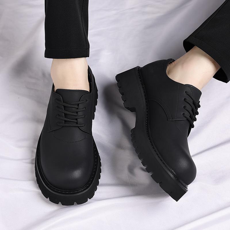 Fashion Black thick soled men's shoes Versatile minimalist design style Leisure Business Office Fashion Party height increasing shoes