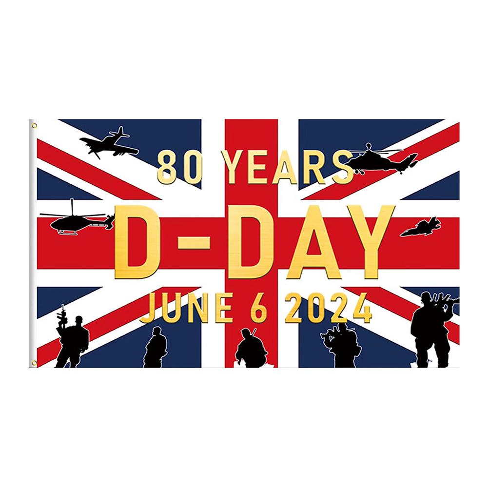 

5 футов x 3 фута LD День 80-летия Украшения Флаги 1944-2024 июня 6-й День Д 80-летие День памяти Флаг для домашнего наружного декора