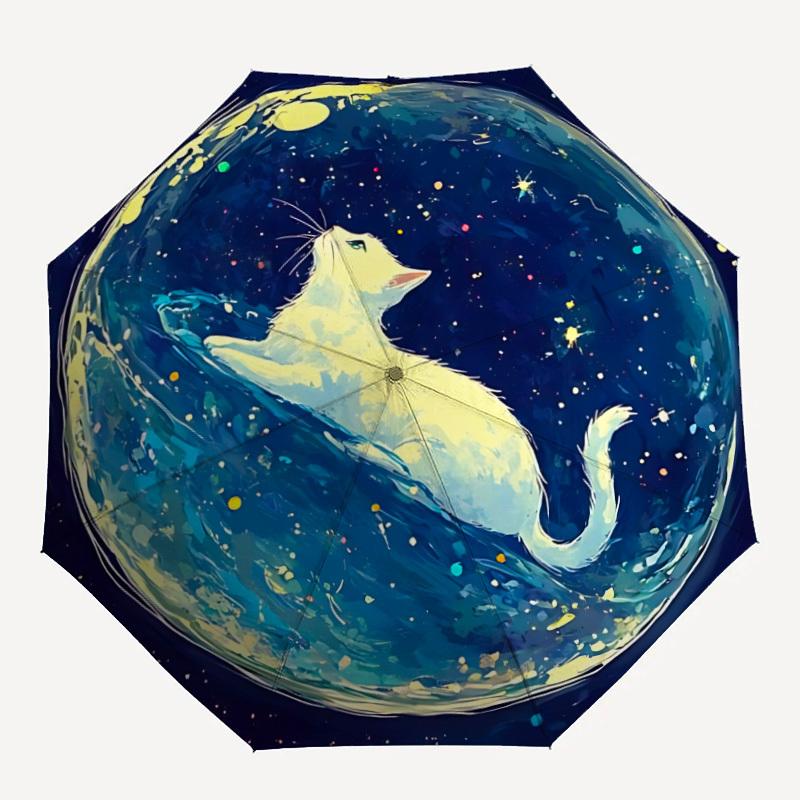 

1pc Galaxy Cat Automatic Folding Umbrella, Sturdy And Durable Automatic Folding Umbrella with 8 Ribs, Convenient for Outdoor Use080