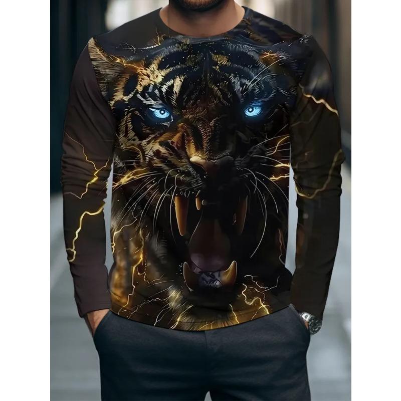 Herren 3D-Druck Crew-Neck Langarm-T-Shirt Mode Vielseitig Trend Atmungsaktiv Lässig