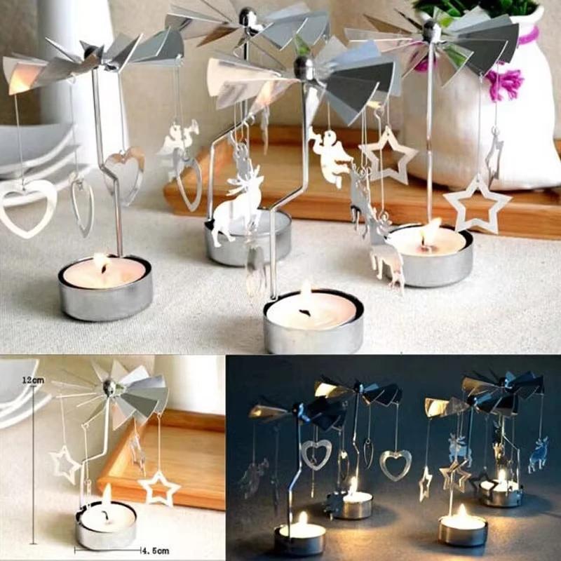 Tea Light Candle Holder Star Angle Rotating Carrousel Center Decorative Spinning Rotary Home Decor Holiday Atmosphere Lighting