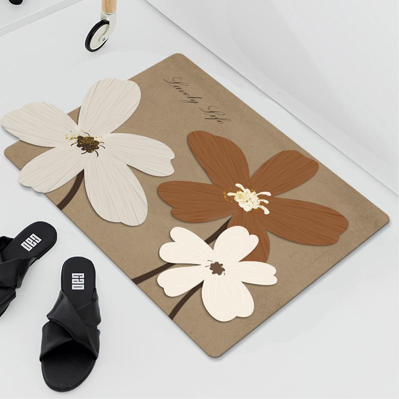 

Впитывающий коврик для ванной комнаты Диатомовая грязь Коврик для ног Wabi Sabi Wind Texture Flower Нескользящий коврик для унитаза Быстросохнущий коврик для унитаза 30 * 50Cm