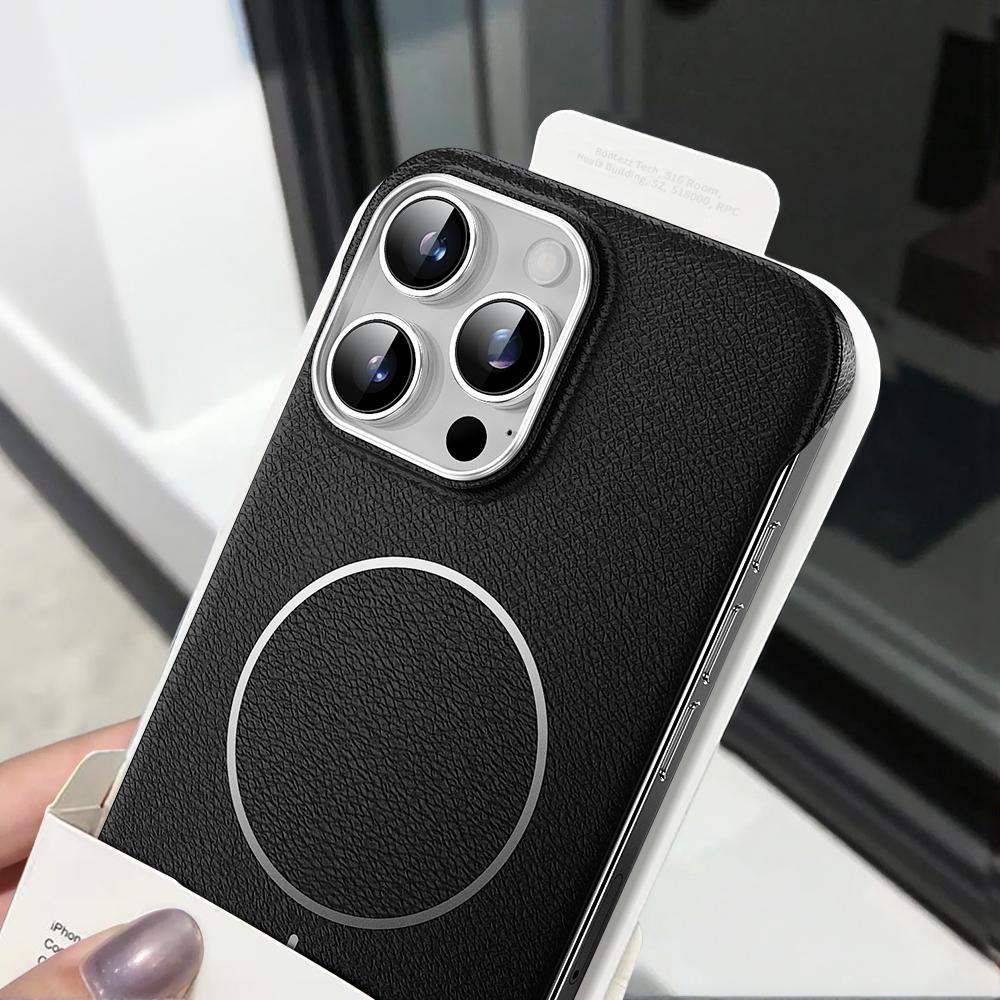 Luksusowa Tekstura Skóry Bezramkowa dla Magsafe Etui Na iPhone 16 15 Pro 14 Pro Max 13 Smukłe Wstrząsoodporne Bezprzewodowe Ładowanie Magnetyczne Etui na Telefon