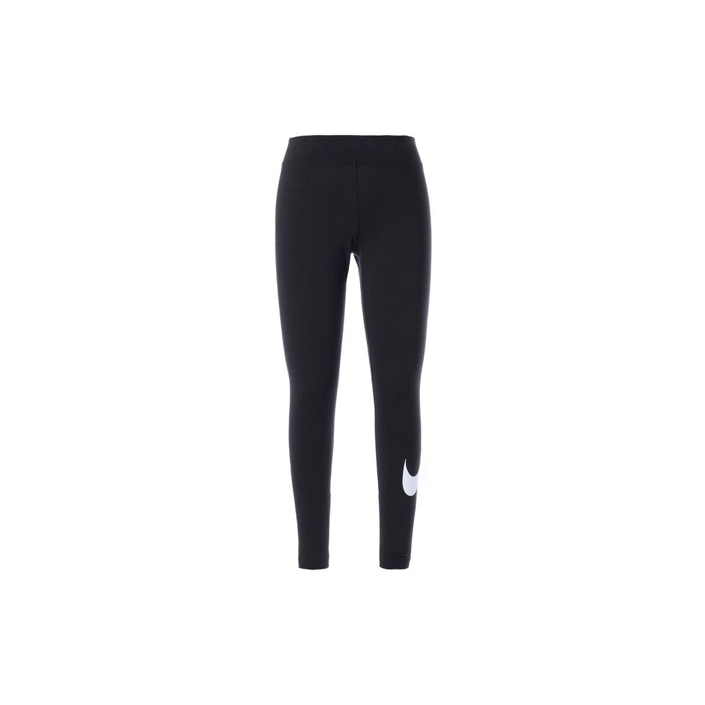 Nike Sportswear Essential Swoosh Logo Mid-Waist Slim Fit Fitness Pants Women Bottoms Black CZ8531-010