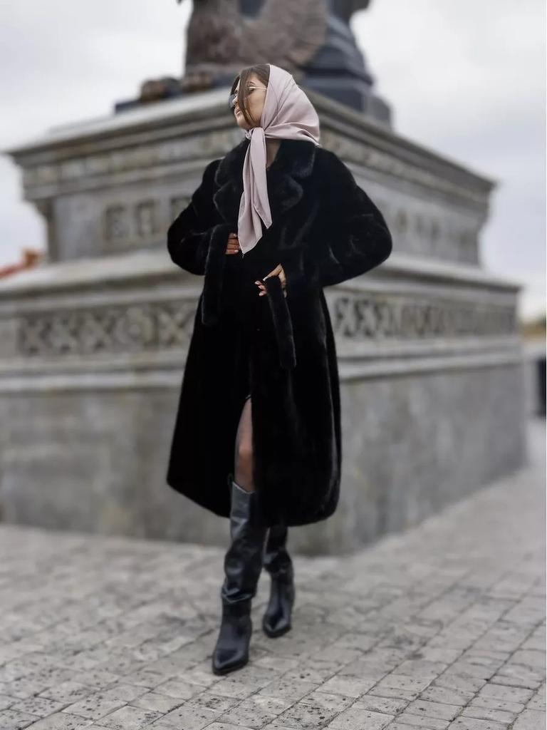 Faux Fur Long Coats Women Jackets Overcoats Lace Up Turn Down Collar Full Sleeve Open Stitch Thick Loose Y2k  Autumn Winter