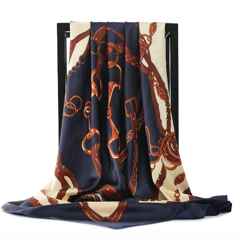 90X90CM Square Women Scarves Silk Office Ladies Hair Neck Bandanna Headband Foulard Headcloth Muslim Headscarf Female Muffler
