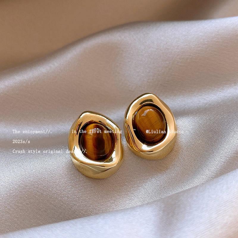 

Trendy Retro Irregular Geometric Shape Water Drop Dangle Earrings Maillard Amber Color Earrings for Women Korean Jewelry Gifts