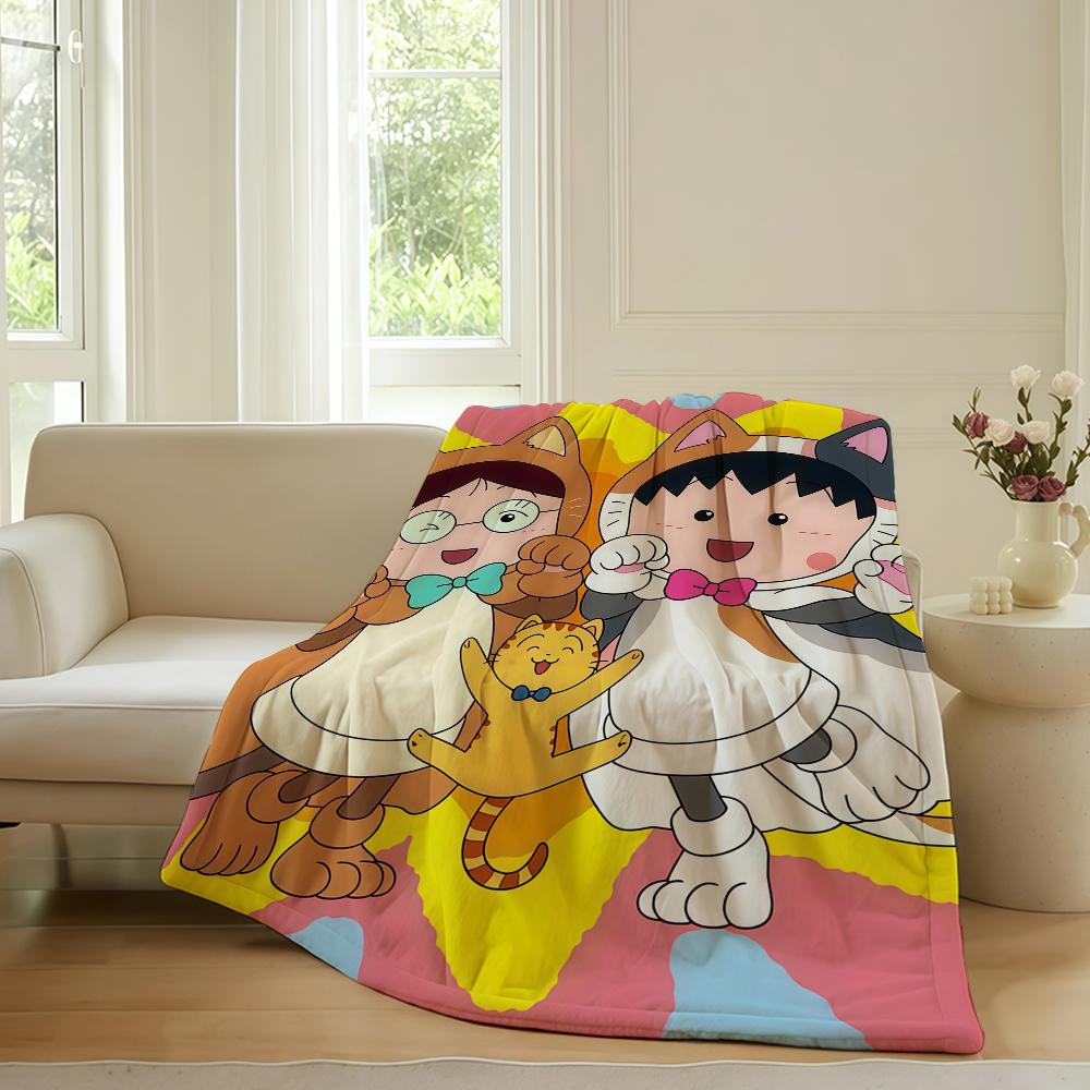 Anime Chibi maruko chan Blanket For Sofa Office Bed Plane Travel Sleep Read Relax Camping Soft And Warm