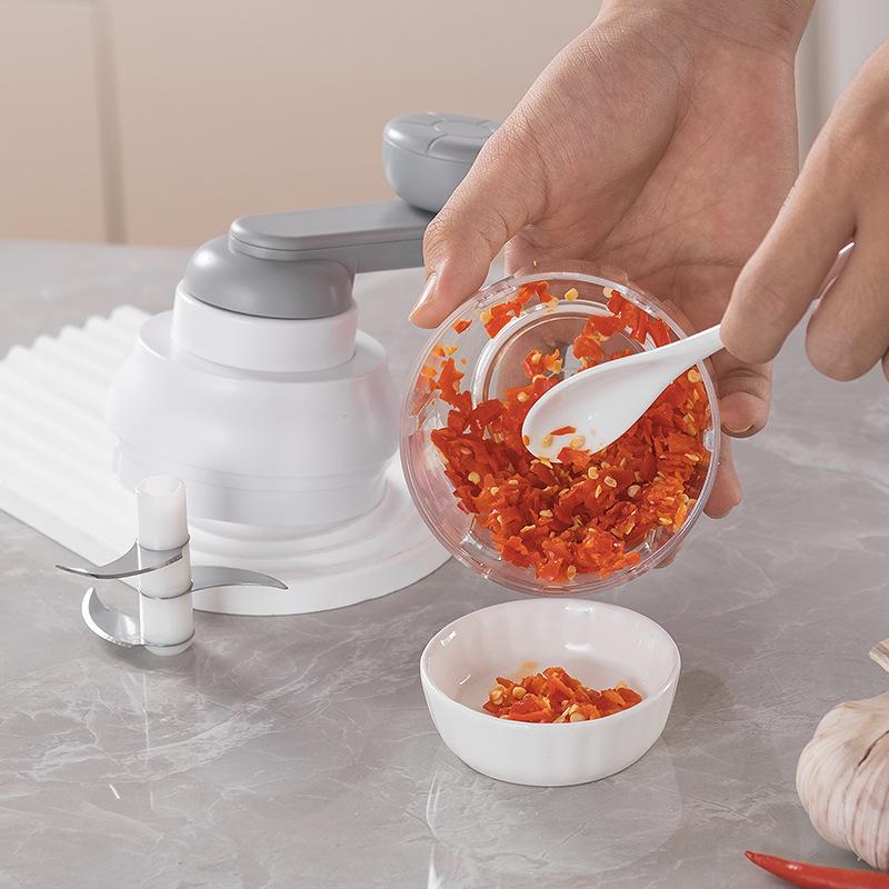 Manual Hand-Crank Garlic Mincer and Pull Chopper for Kitchen Use