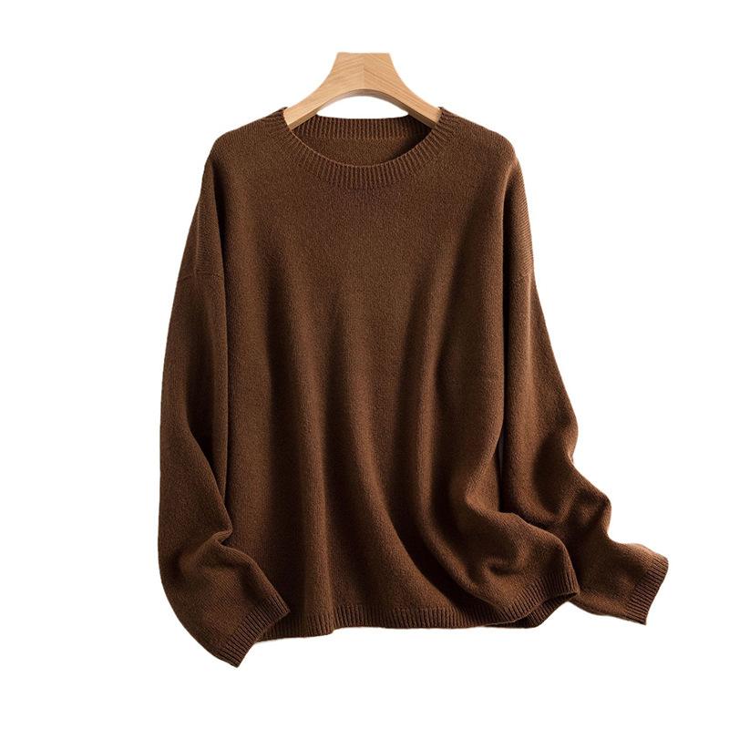 Lazy Fan Full Forming Seamless Integration 0 Wool Sweater Loose Crew Neck Autumn and Winter Knitted Sweater Women's New Sweater